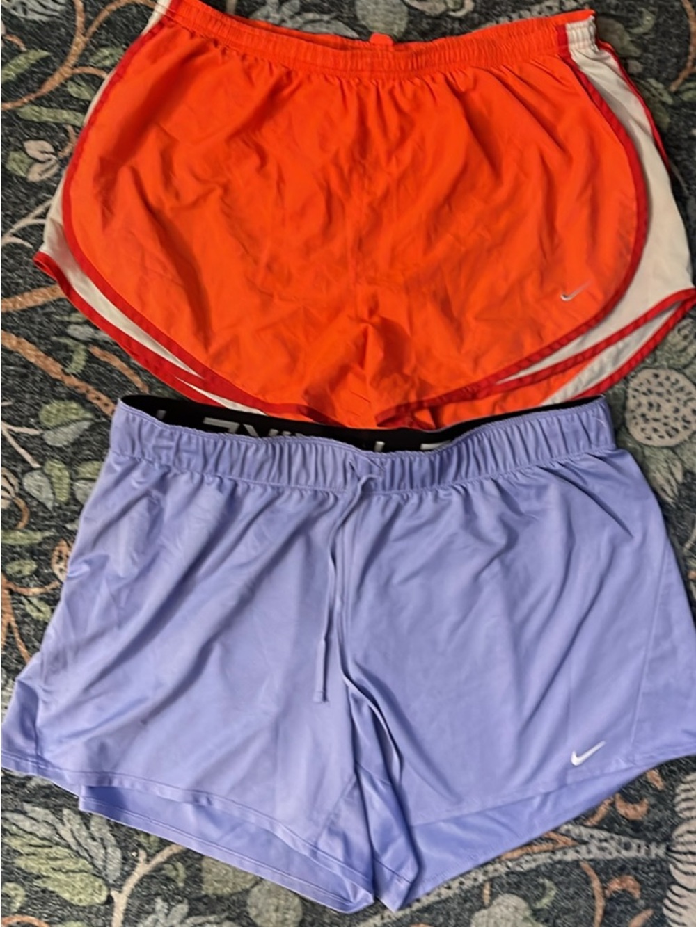 Nike Women’s Athletic Shorts Two-Pack — Bright Orange & Light Lavender